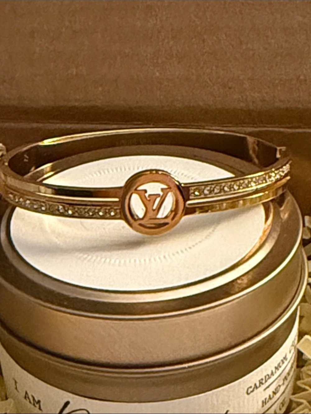 Fashion Jewelry Gold Crystal-Accent Monogram Bangle Bracelet - Picture 7 of 8